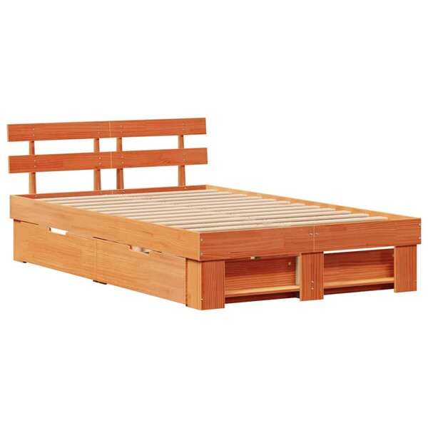 vidaXL Cadre de lit avec tiroir Marron 135 x 190 cm Bois massif en pin