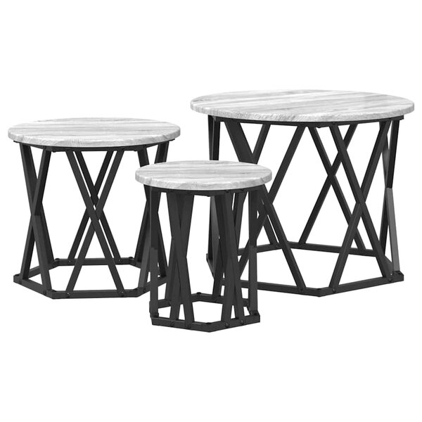 vidaXL Table d'appoint empilable 3 Pièces Gris Sonoma