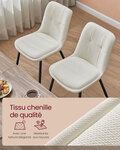 Lot de 2 chaises salle à manger chaise de cuisine rembourrée chenille jusqu’à 120 kg double coussin pieds en métal moderne pour salle à manger cuisine gris tourterelle blanc 12_0006213