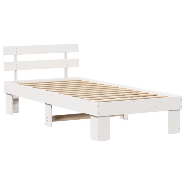 vidaXL Cadre de lit avec tête de lit Blanche 100x200 cm Bois massif Pin