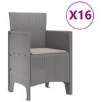 Ensemble de salle à manger de jardin de 17 pièces avec coussins en rotin poly gris clair