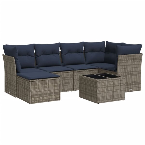 vidaXL Salon de jardin 7 Pièces avec coussins gris résine tressée