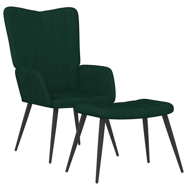 vidaXL Chaise de relaxation avec tabouret Vert foncé Velours