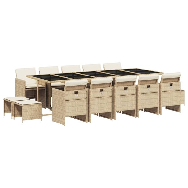 vidaXL Ensemble à manger de jardin et coussins 15 Pièces beige