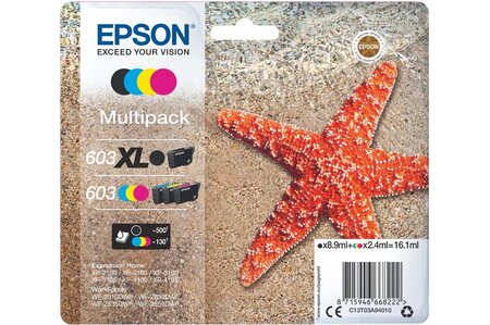 Multipack 4 cartouches 603xl noir et 603 standard 3 couleurs 500 pages epson