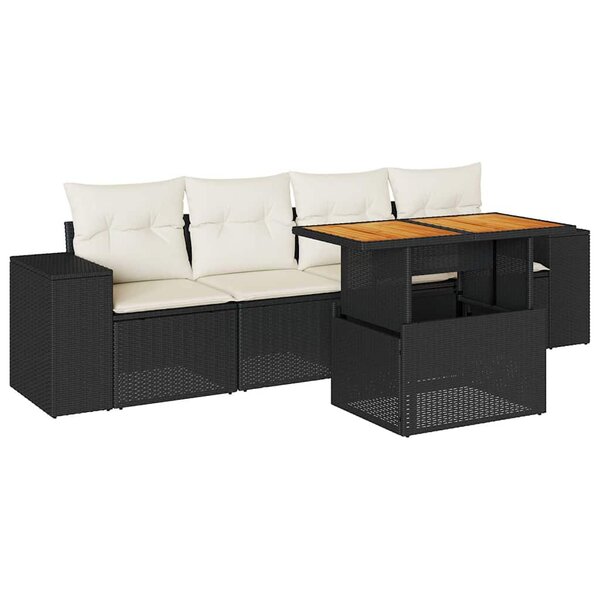vidaXL Salon de jardin 5 Pièces avec coussins noir résine tressée