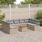 vidaXL Ensemble de canapé de jardin 10 Pièces Beige Poly rotin