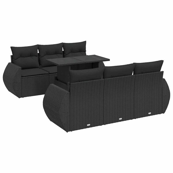 vidaXL Salon de jardin 7 Pièces avec coussins noir résine tressée