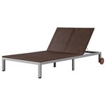 vidaXL Chaise longue double avec roues Résine tressée Marron