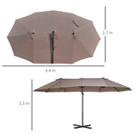 Parasol déporté grande taille XXL inclinable dim. 4 4L x 2 7l x 2 5H m piètement en acier inclus polyester marron