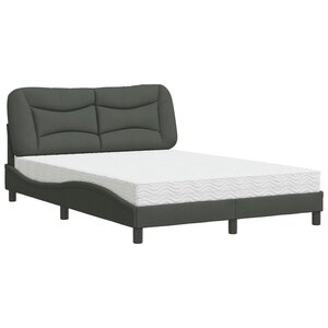 vidaXL Lit avec matelas Hvar gris foncé 140x200 cm tissu