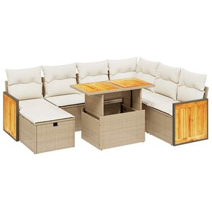 vidaXL Salon de jardin avec coussins 8 Pièces beige résine tressée