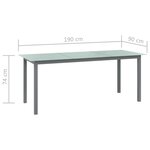 vidaXL Table de jardin Gris clair 190x90x74 cm Aluminium et verre