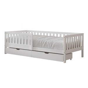 Lit Isa 2 tiroirs barrière blanc + matelas
