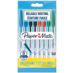 Paper mate 045 - 8 stylos bille avec capuchon - noir  bleu  rouge  vert - pointe moyenne 1.0mm - en sachet
