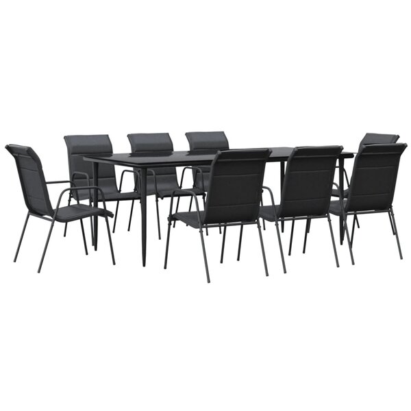 vidaXL Ensemble à manger de jardin 9 Pièces noir textilène et acier