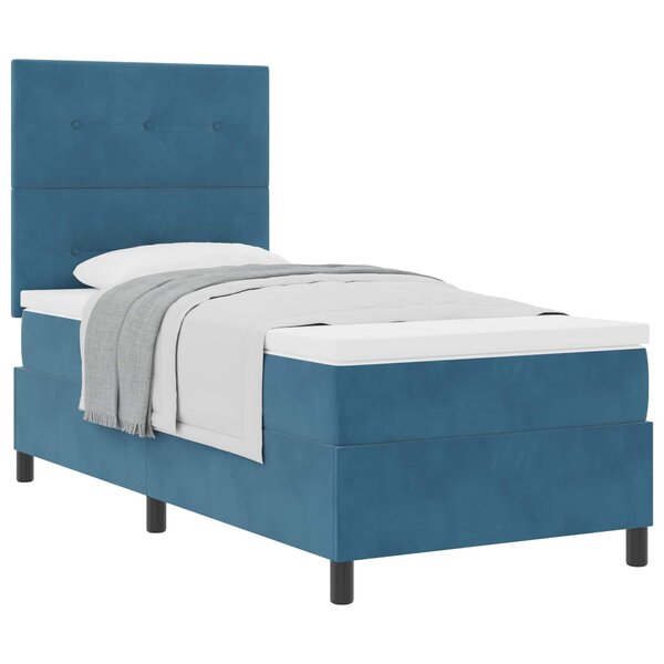 vidaXL Lit à ressorts avec tête de lit Bleu foncé 90 x 200 cm Velours
