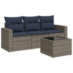 vidaXL Salon de jardin 4 Pièces avec coussins gris résine tressée