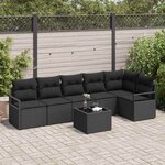 vidaXL Ensemble de canapé de jardin 7 Pièces Noir Poly rotin