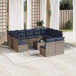 vidaXL Salon de jardin avec coussins 12 Pièces gris résine tressée
