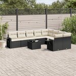 vidaXL Salon de jardin 10 Pièces avec coussins noir résine tressée