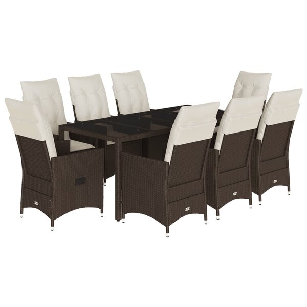 vidaXL Ensemble à manger de jardin et coussins 9 Pièces marron poly rotin