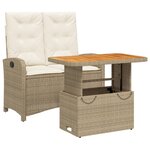 vidaXL Ensemble à manger de jardin et coussins 2 Pièces beige poly rotin