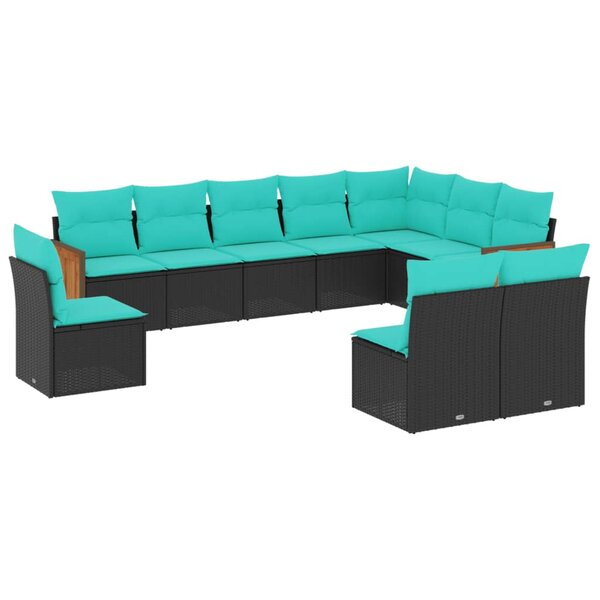 vidaXL Salon de jardin 10 Pièces avec coussins noir résine tressée