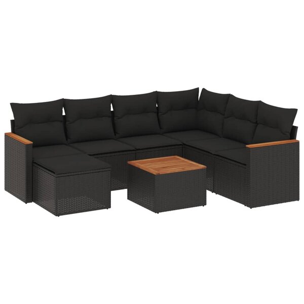 vidaXL Salon de jardin 8 Pièces avec coussins noir résine tressée