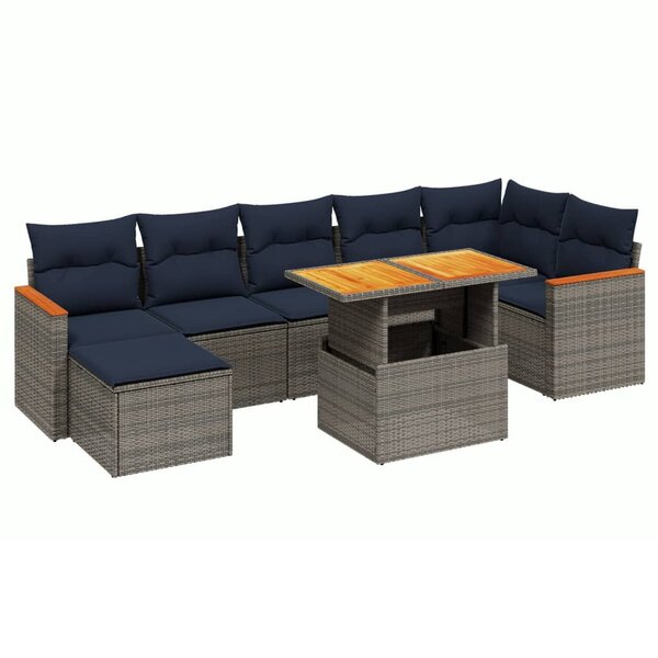 vidaXL Salon de jardin 8 Pièces avec coussins gris résine tressée