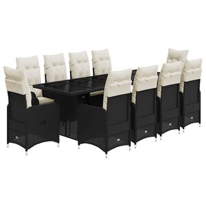 vidaXL Ensemble de bistro de jardin 11 Pièces coussins noir poly rotin
