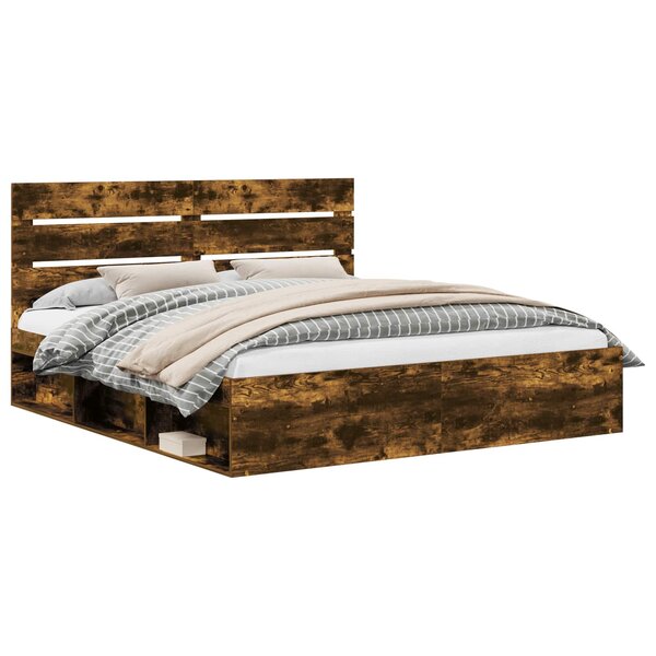 vidaXL Cadre de lit Chêne fumé 180 x 200 cm Bois de pin massif