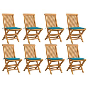 vidaXL Chaises de jardin avec coussins bleu 8 Pièces Bois de teck massif
