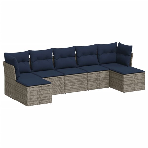 vidaXL Salon de jardin 7 Pièces avec coussins gris résine tressée