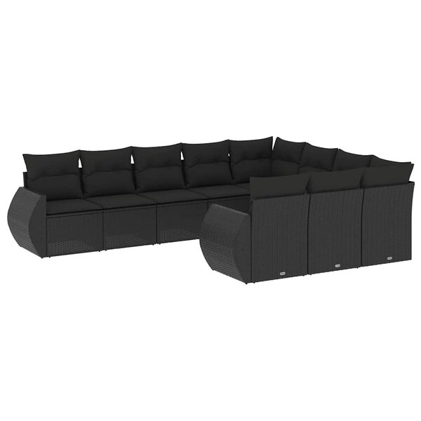 vidaXL Salon de jardin 10 Pièces avec coussins noir résine tressée