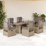 vidaXL Ensemble à manger de jardin et coussins 7 Pièces beige poly rotin