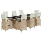 vidaXL Ensemble de bistro de jardin 9 Pièces coussins beige poly rotin