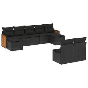 vidaXL Salon de jardin 9 Pièces avec coussins noir résine tressée