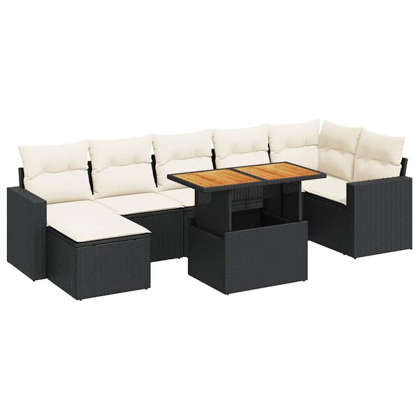 vidaXL Salon de jardin 8 Pièces avec coussins noir résine tressée