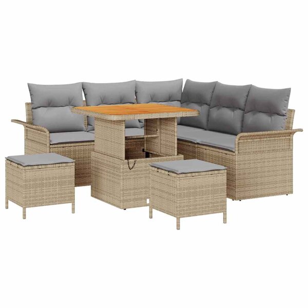 vidaXL Ensemble de canapé de jardin 8 Pièces Beige polyrotin