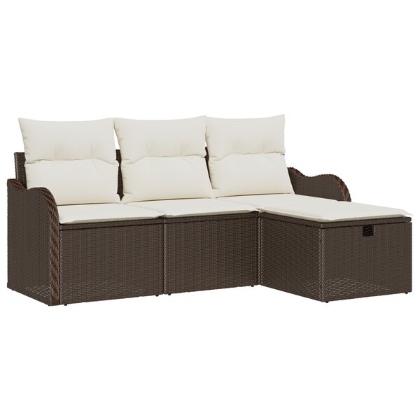 vidaXL Ensemble de Canapés de Jardin 4 pièces avec Coussins Rattan Poly Marron