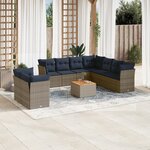 vidaXL Salon de jardin 10 Pièces avec coussins gris résine tressée