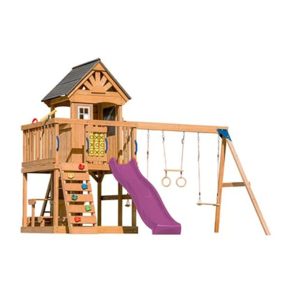 Tour Jack plateforme 2 balançoires table toboggan violet