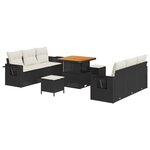 Ensemble de canapé de jardin 9 pièces avec coussins noirs en rotin synthétique