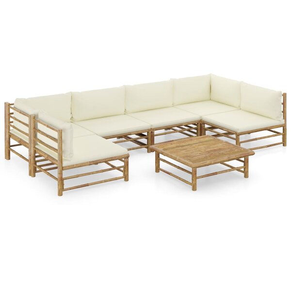 vidaXL Salon de jardin 7 Pièces avec coussins blanc crème bambou