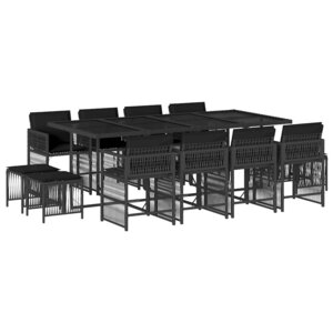 vidaXL Ensemble à manger de jardin 13 Pièces coussins noir résine tressée