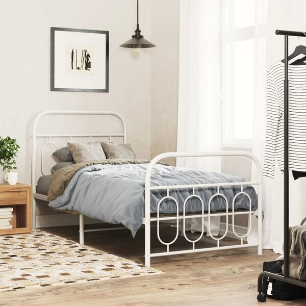 VidaXL Cadre De Lit En Métal Blanc – 80x200cm – Avec Tête De Lit Et Espace De Rangement