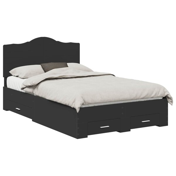 vidaXL Cadre de lit avec tiroir Noir 135 x 190 cm Bois d'ingénierie