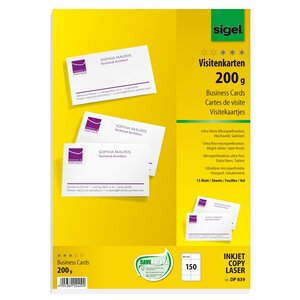 Cartes de visite  85 x 55 mm  200 g/m2  extra blanc lot de 150 sur 15 f sigel