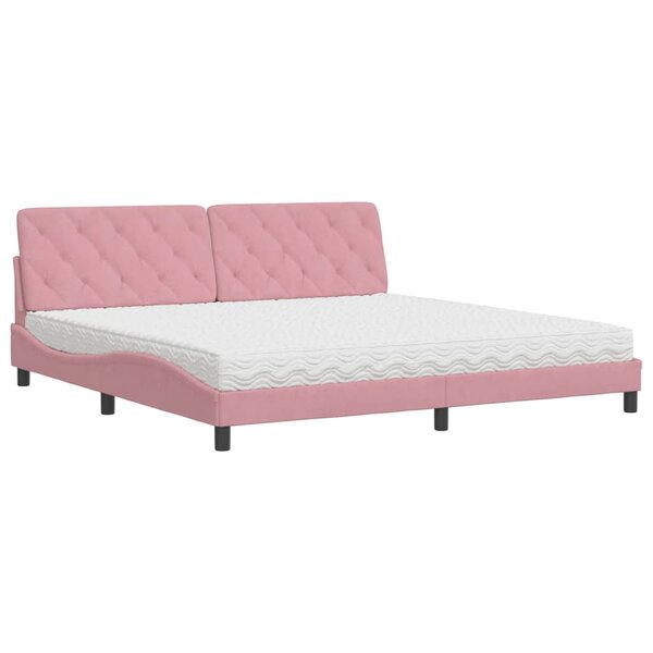 vidaXL Lit avec matelas rose 200x200 cm velours